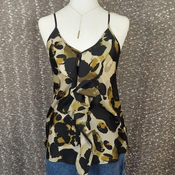 CAbi ‎ Animal Print Ruffle Spaghetti Strap Tank Top Black/Brown #174 Women's XS - Picture 1 of 10